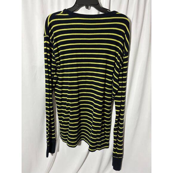 American Eagle Waffle Knit Shirt Mens Large Blue Green Stripe Thermal - Picture 2 of 6